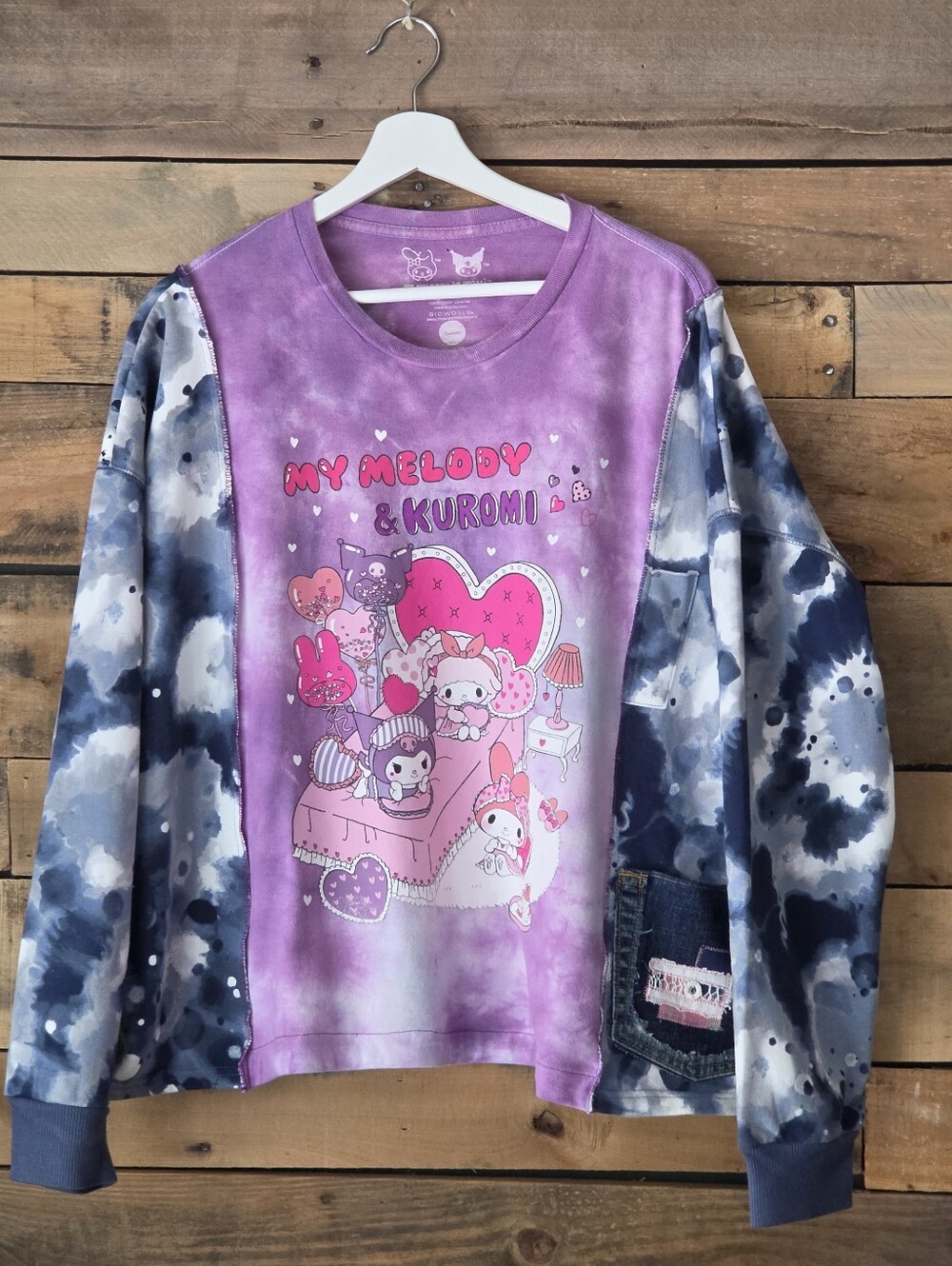 Upcycled Graphic T-shirt  My Melody & Kuromi Purple and Navy Tie-Dye  Sweatshirt